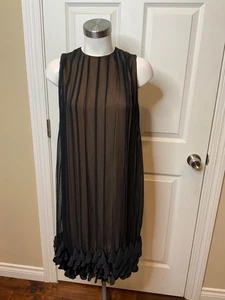 Akris Punto Black Crepe Pleated Petal Hem Sleeveless Shift Dress, Size 8 - Picture 1 of 8