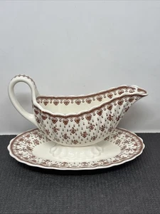 Copeland Spode Fleur de Lis Sauciere & Unterteller braun England Chip Crazing - Bild 1 von 23