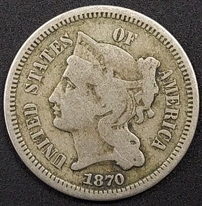 1870 Three Cent Piece, nickel composition! - Picture 1 of 4