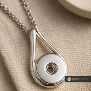 Snap Jewelry 20in. Ginger Charm Necklace Teardrop Pendant Fits 18MM 20MM Buttons - Picture 1 of 9