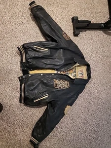 VTG 90s Avirex USA Varsity Jacket Men Sz 5XL Twin Dragon Black Leather 45/75 HTF - Picture 1 of 11