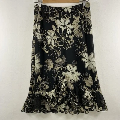 VTG Womens Y2K Dark Floral Chiffon Midi Skirt 4 Fariy Grunge Romantic Ruffle Hem - Image 1 of 4