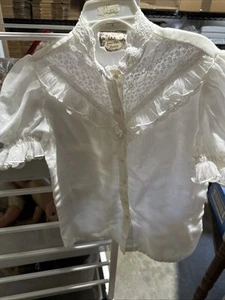 Vintage Gunne Sax Lace Cotton Short Sleeve Blouse Kids Girls Size 6 Small Cream - Picture 1 of 5