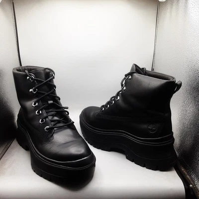 Timberland Roxie Lane Leather Lug Lace-Up Boots Women's 9M Black Leather - Image 1 of 4