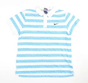 Nike Men's Blue Striped Polo Size L Short Sleeve - Picture 1 of 12