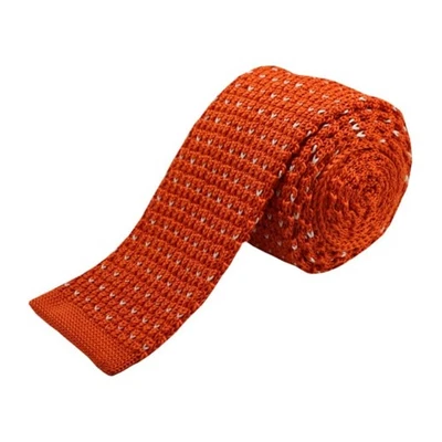 Men's Orange With White Small Heart Knit 2.5 Inch Wide And 58 Inch Long Necktie - Image 1 of 3