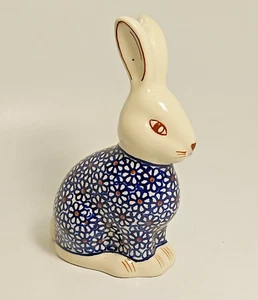 Boleslawiec polnische Keramik blau Blumen Blume Hase Kaninchen Figur Ostern 272 - Bild 1 von 15
