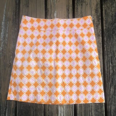 Skirtin Around Mod Geometric Mini Skirt 4 Pink Orange Retro A Line Cotton Womens - Image 1 of 4