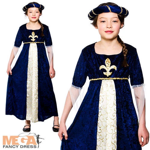 Deluxe Tudor Royal Princess Girls Fancy Dress Up Medieval Kids Childs Costume - Image 1 of 1