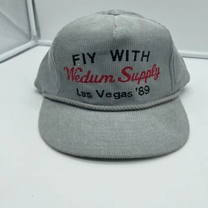 Vintage Corduroy Hat Snap Back Ball Cap Fly With Wedum Supply Las Vegas ‘89 Rope - Picture 1 of 9