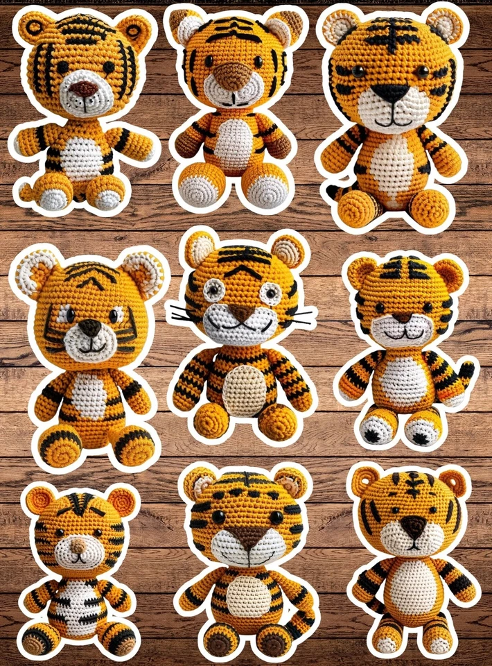 Lindo juego de pegatinas troqueladas de tigre de ganchillo pegatina para computadora portátil botella de agua pegatina Foto 1 de 1