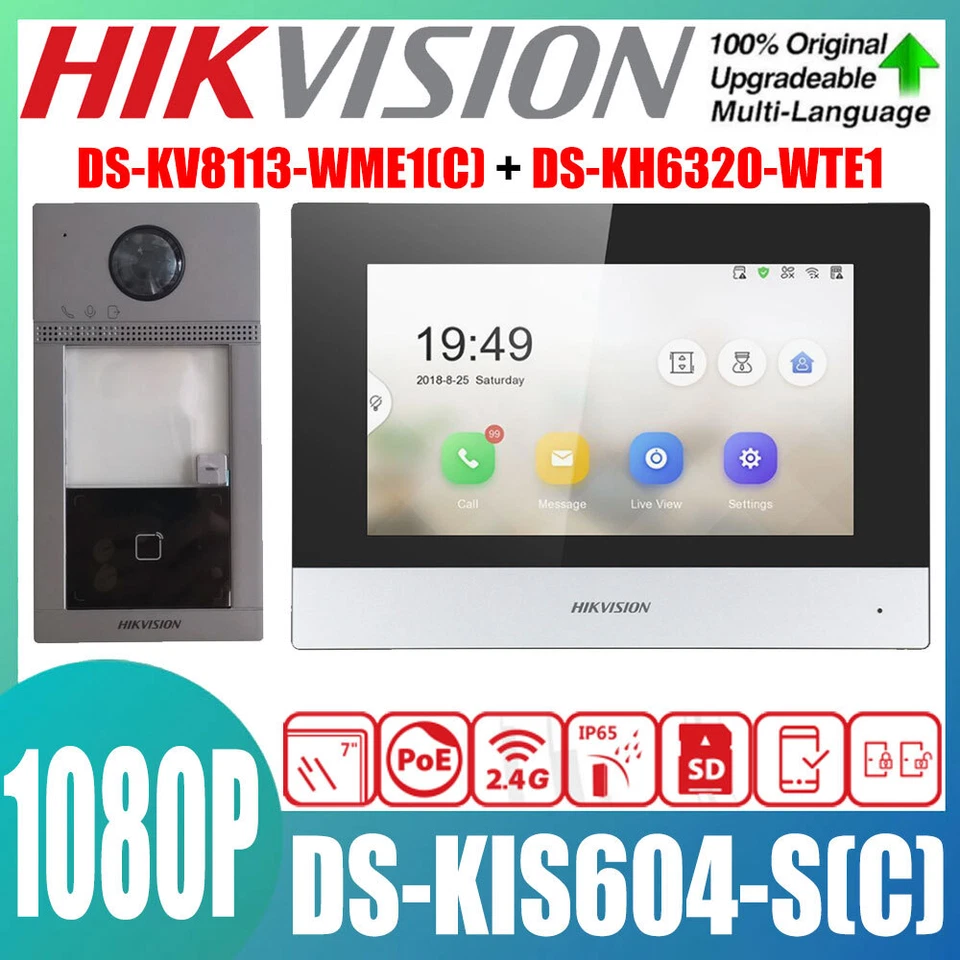 Hikvision IP Video Intercom Kit DS-KV8113-WME1(C) + DS-KH6320-WTE1 PoE WiFi APP - Image 1 of 4