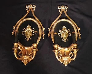 Large PAIR French Empire Medusa Versace Style Brass Sconces ~ 3 Pairs Available - Picture 1 of 24