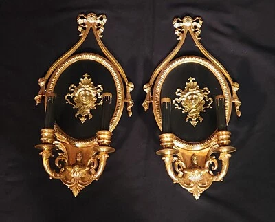 Large PAIR French Empire Medusa Versace Style Brass Sconces ~ 3 Pairs Available - Image 1 of 4