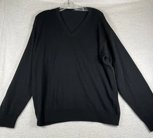 Marbas Men's Pure New Wool Extrafine Merino V-Neck Black Sweater, Made in Italy - Picture 1 of 8