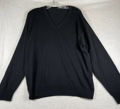 Marbas Men's Pure New Wool Extrafine Merino V-Neck Black Sweater, Made in Italy - Image 1 of 4