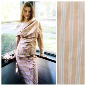 Zara Co-Ord Set Midirock Bluse S/36 beige grau 2461/540 Streifen Raffung asymm. - Bild 1 von 24