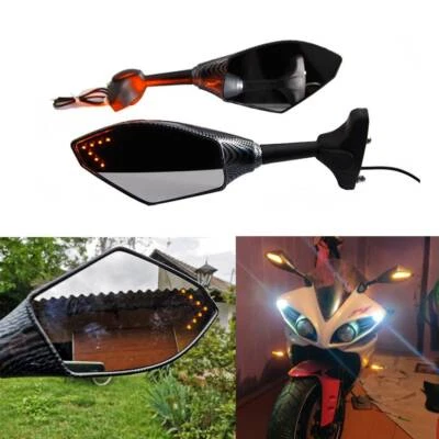 For Suzuki GSX250R SV650S GSXR 600 750 Motorcycle LED Turn Signal Mirrors Carbon Foto 1 de 4