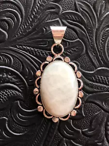 Artisan Southwest Iridescent Moonstone Pendant Flower Bezel 1.5" - Picture 1 of 5