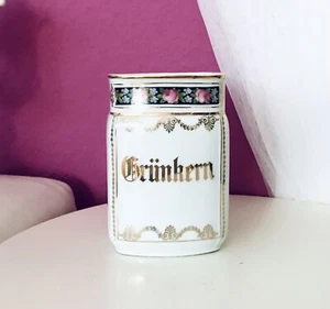 Antik Porzellan Dose Vorratsgefäß Vorratsdose Grünkern Golddekor Jugendstil - Bild 1 von 11