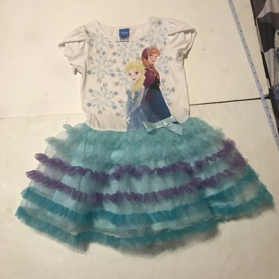 Disney Dress Size 6 Frozen White Blue Purple Cap Sleeves 4172 - Image 1 of 4
