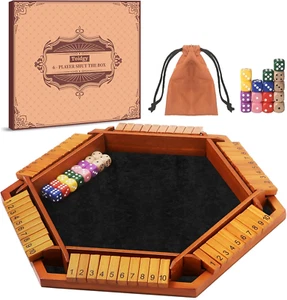1-6 Players Shut the Box Dice Games, Wooden Board Table Math Game with 16 Dice a - Picture 1 of 12