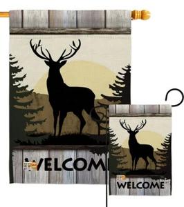 Welcome Deer Wildlife Tree Outdoor Animal Garden House Yard Flag - Picture 1 of 13