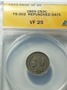 1869 CN3C FS-302 REPUNCHED DATE - Picture 1 of 3