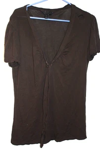 H&M braunes Kurzarm-Top mit V-Ausschnitt und Bindeband Gr. L - Bild 1 von 3