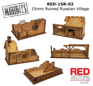RED-15R-02 - 15mm Wargames - Ruined Russian Village (5 buildings) - Picture 1 of 1