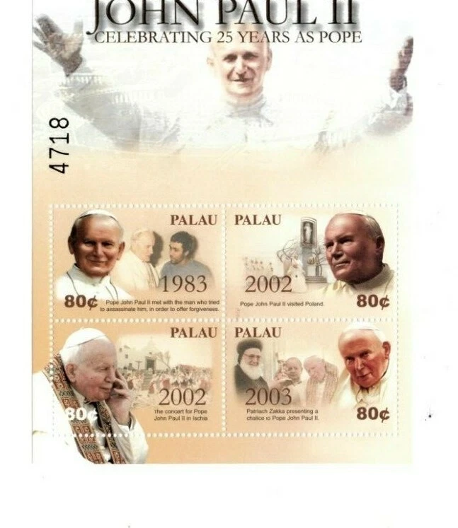 Palau - 2004 - 25 Aniversario Papa Juan Pablo II - Hoja de Cuatro - MNH Foto 1 de 1