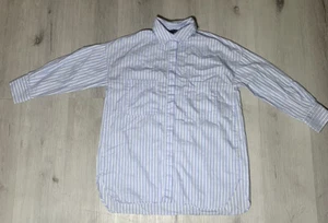 Zara Basic Blue White Striped Print Button Down Collared Long Sleeve Blouse XS - Picture 1 of 9