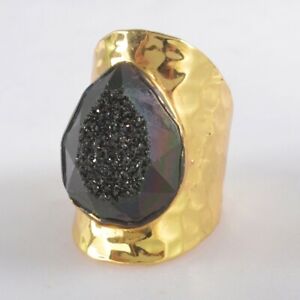 Black Geode Druzy Ring Size 7 12