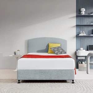 Linen Fabric Double Bed Curved Headboard Bedhead - Stone Grey - Picture 1 of 6