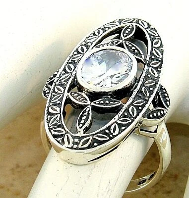 ANTIQUE STYLE 925 STERLING SILVER 3.3 CARAT CUBIC ZIRCONIA FILIGREE RING   #1049 - Image 1 of 3