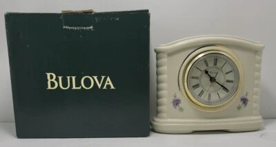 Bulova Quartz Porcelain White Floral Decorative Mantle Desk Clock. - Image 1 of 4