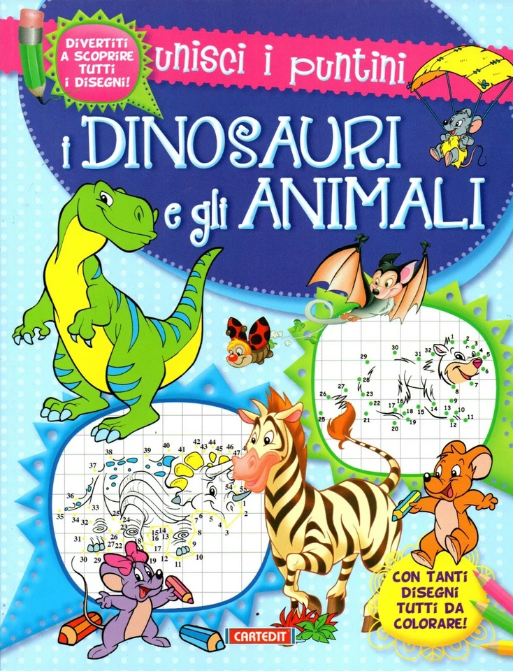 UNISCI I PUNTINI I DINOSAURI E GLI ANIMALI - bambini - Disegni - cartedit -