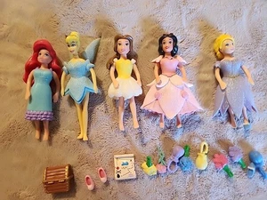 Disney Polly Pocket Princess 5 Dolls Pluss Assorted Accessories  - Picture 1 of 8