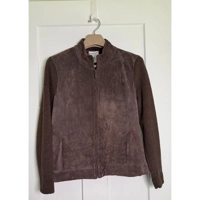 Chaqueta vintage Pendleton de cuero marrón de lana con cremallera para mujer talla LRG P Foto 1 de 4