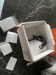 Hermes Birkin 25 confezione regalo vuota arancione con nastro, cartoncino e copertura antipioggia - Foto 1 di 6