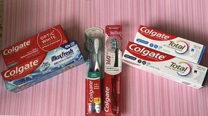 Lot of 4 Colgate Toothpaste (Total, Max & Optic White) + 2 SOFT Toothbrushes - Picture 1 of 8