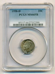 PCGS 1958 D Roosevelt Dime Unc MS66 FB obv Toned - Picture 1 of 4