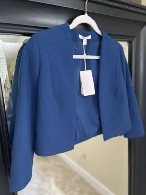 NUEVO CON ETIQUETAS Hugo BOSS Jikiva Azul Sin Cuello Ponte Chaqueta Corta Talla 4 Foto 1 de 4