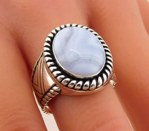Soutwest Carolyn Pollack Relios 925 Sterling Silver Oval Blue Lace Agate Ring - Picture 1 of 11