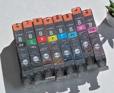 NUEVO CARTUCHO DE TINTA 8PK GENUINO CANON PIXMA CLI-8 BK M C Y PM PC R G Pro9000 OEM Foto 1 de 4