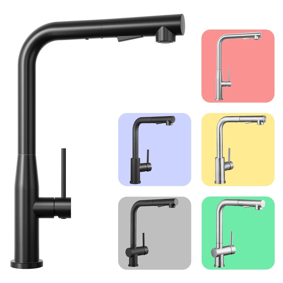 Edelstahl Ausziehbar Küchenarmatur mit 2 Brause Wasserhahn Küche Mischbatterie - Bild 1 von 1