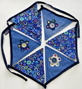 Bunting Decoración Reciclado Denim Azul Estampado Hecho a Mano Algodón 2.4M Fiesta NUEVO - Imagen 1 de 5