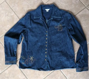 Christopher & Banks Denim-Top-Jacke afrikanisches Tier bestickt XL Druckknopfleiste - Bild 1 von 9