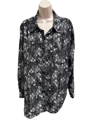 George Plus Talla 2X 18W-20W Para Mujer Talla Negro Gris Pestaña Enrollable Abotonada Estampado Serpiente Foto 1 de 4