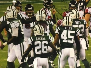 FOTO 8X10 firmata Rontez Miles Safety NY Jets NFL COA - Foto 1 di 3